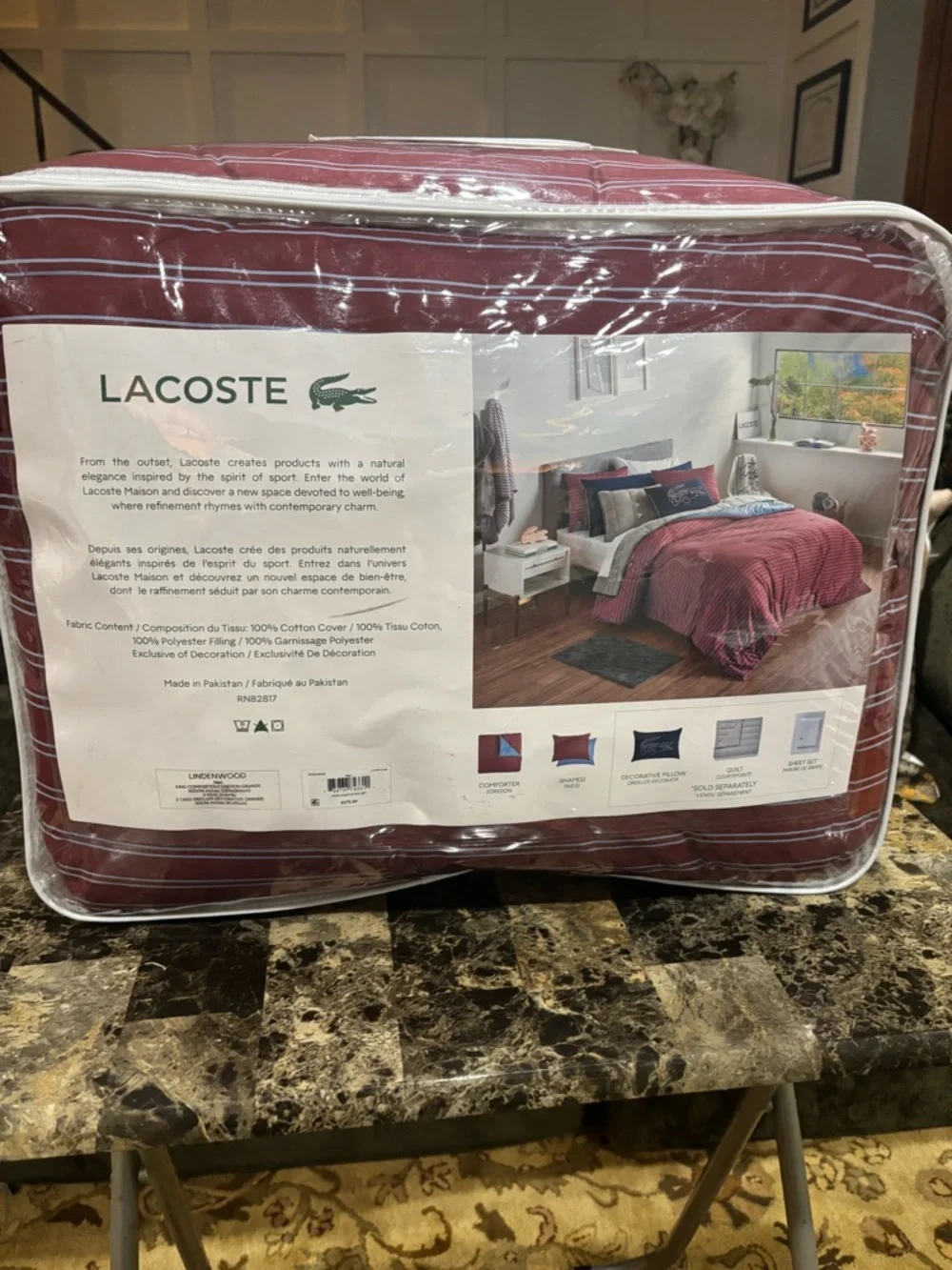 NEW LACOSTE LINDENWOOD RED REVERSIBLE COTTON KING COMFORTER 102 X 96 INCHES